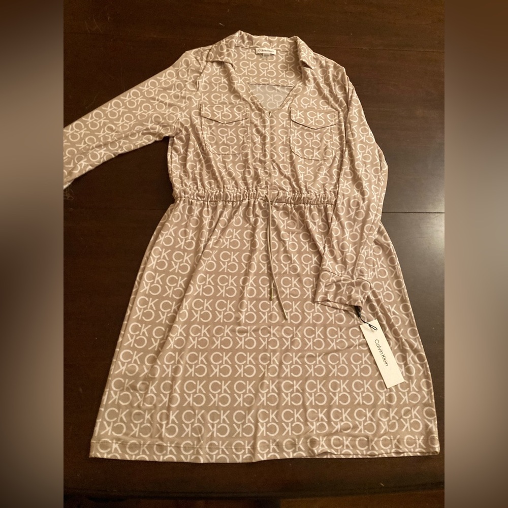 Sz 12 Calvin Klein drawstring waist “CK” dress
